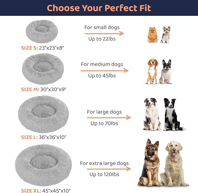 Donut Dog Bed - Premium Comfort for Anxiety Relief - Fluffy & Calming Design with Ultra-Plush Support | Cozy Round Dog Bed with Super Soft Circle Style (Grey, Large)