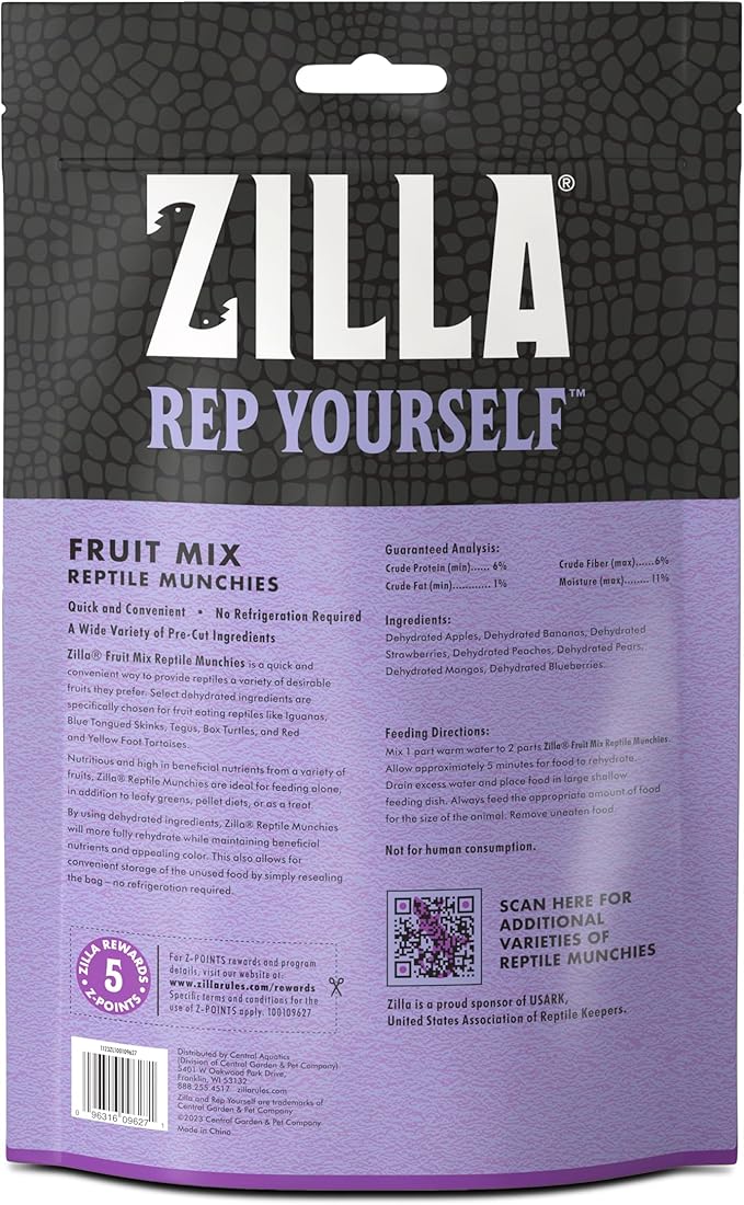 Zilla Reptile Food Munchies Fruit Mix for Pet Iguanas, Skinks, Tegus, Box Turtles, Tortoises & Hermit Crabs, 2.5 Ounce