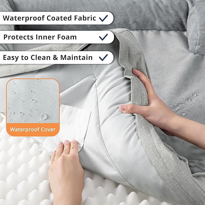 aodisman Orthopedic Dog Beds for Large Sized Dogs, Waterproof Memory Foam Big Size Pet Bed with Sides,Comfort Thick Egg-Crate Foam,Dog Couch Bed,Washable Cover & Non-Slip Bottom,Light Grey