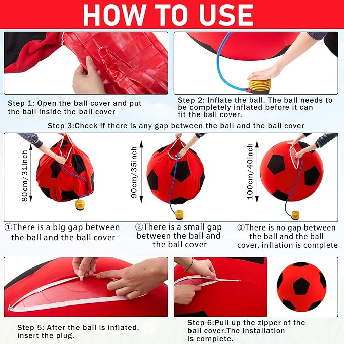Giant Herding Ball with Ball Cover Anti Burst Please Watch VCR for How to Inflation Horse Toys for Horses Entertainment Play, Pump Included(Stylish,40 Inch,Red Color)