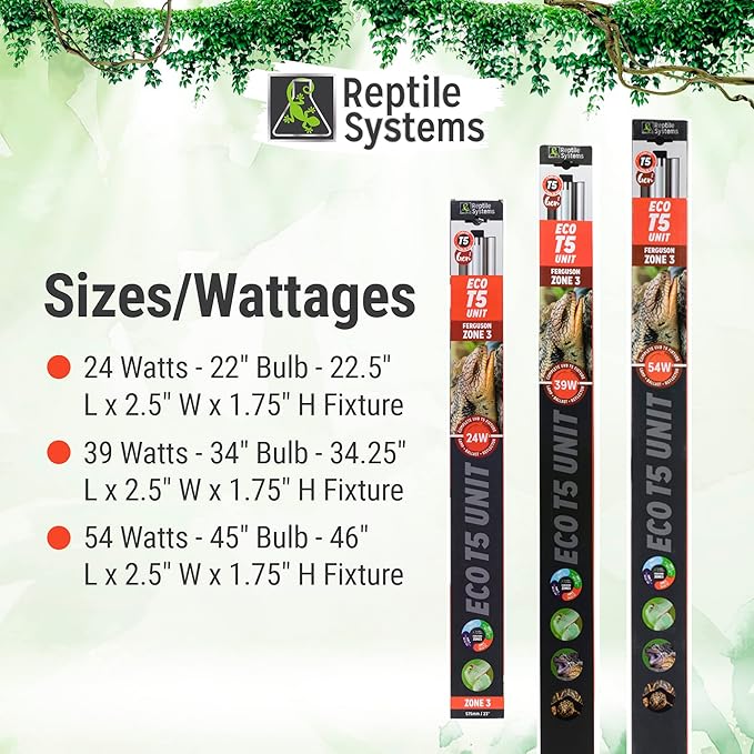 Reptile Systems Eco T5 Unit Zone 3 Reptile Lighting Kit – 24in-24w - Slimline Fixture with HOT5 Lamp, Reflector & Flicker-Free Ballast – Ideal for Terrariums, Chameleons & Geckos