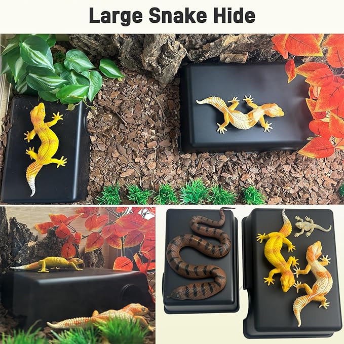 11.5in Reptile Humid Large Hide Cave, 2 Pack Moist Hideout for Gecko, Lizard, Snake - Natural-Looking Shelter for Humidity Retention & Shedding Support, with Easy-Clean Design (11.5"x7.8"x2.7")