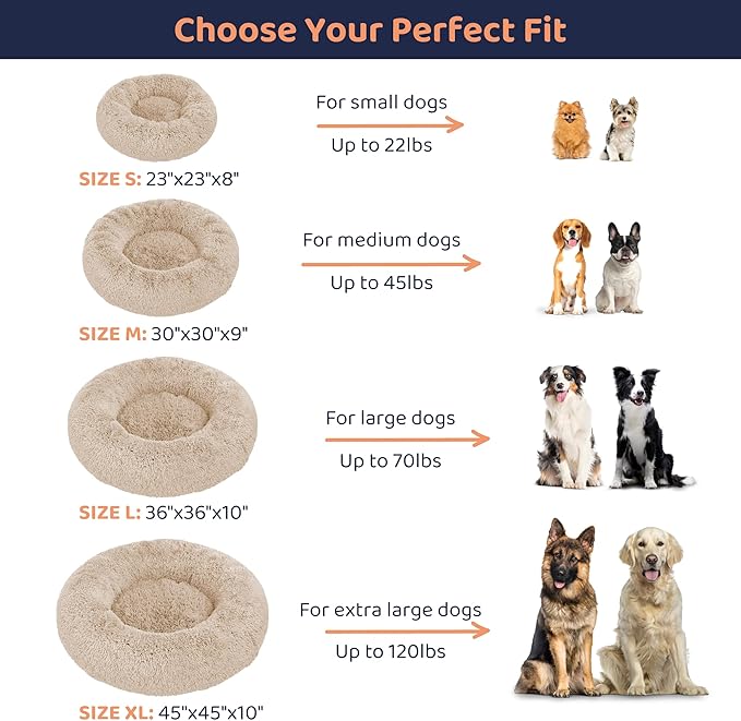 Donut Dog Bed - Premium Comfort for Anxiety Relief - Fluffy & Calming Design with Ultra-Plush Support | Cozy Round Dog Bed with Super Soft Circle Style (Beige, Medium)