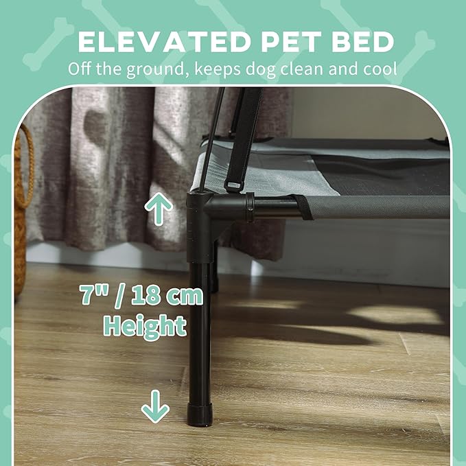 Pawhut Elevated Cooling Dog Bed Cot w/ Canopy Shade - Gray (30 inch)