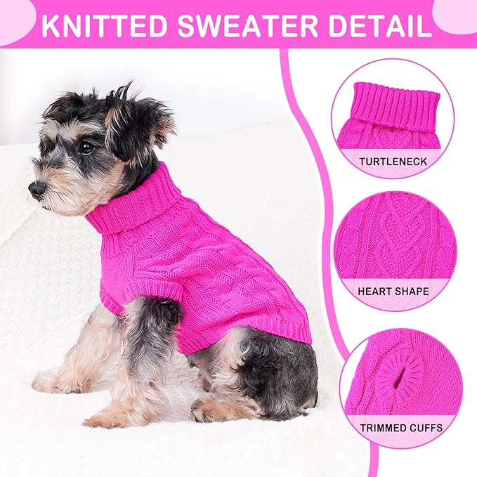 Dog Sweaters for Small Dogs Knit Small Dog Sweater Warm Winter Dog Clothes Girl Turtleneck Puppy Sweater Sleeveless Chihuahua Clothes for Cold Weather Solid Stretchy Pet Cat Outfit (Rose, S)