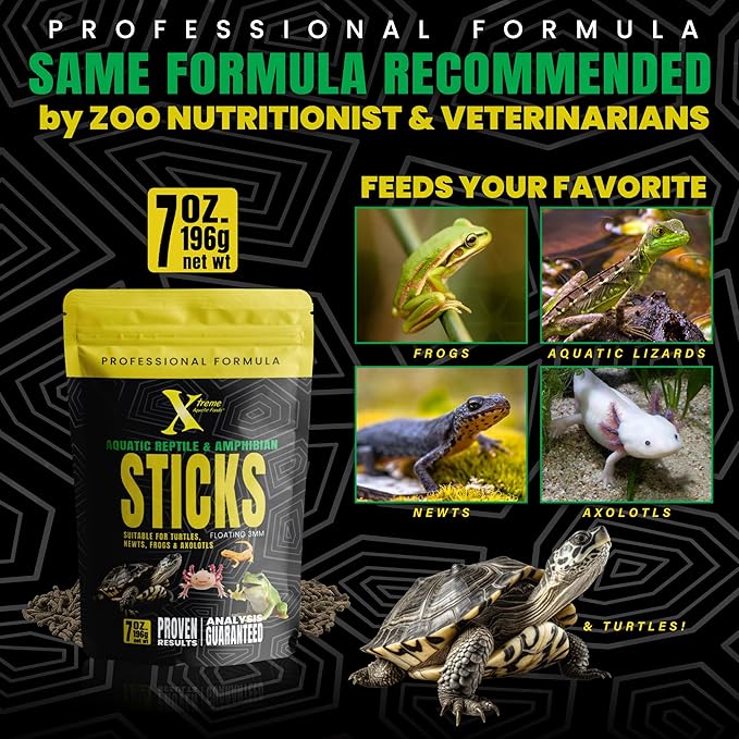 Xtreme Reptile 3mm Floating Sticks - Balanced Diet for Turtles, Newts, Frogs & Axolotls - Promotes Shell & Body Health, Zoo-Recommended Food Formula - USA Farm Grown (7 oz)