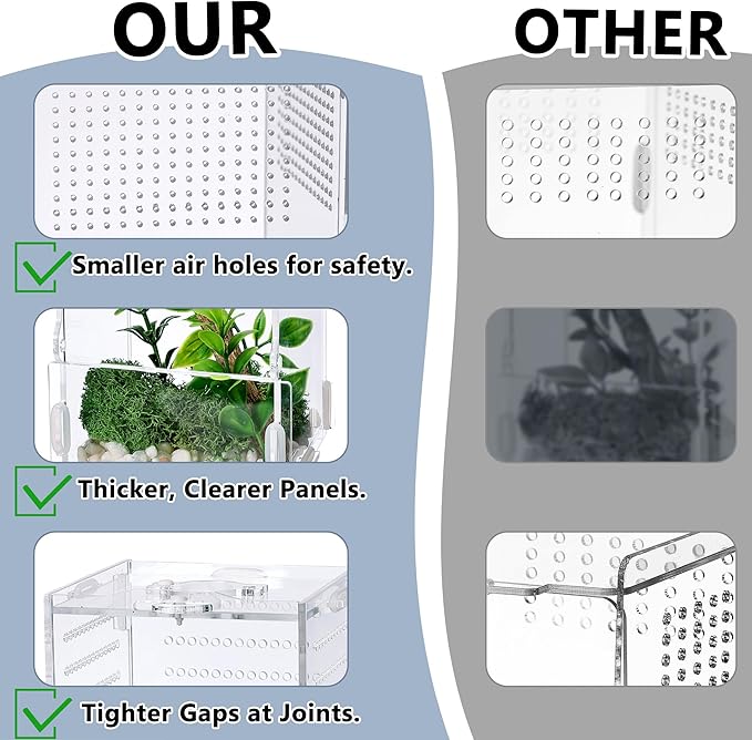 VERTUPET 4"x4"x8" Acrylic Jumping Spider Enclosure, Clear Arboreal Reptile Habitat Tank with Secure Locking Latch for Frogs, Crickets, and Snails, New
