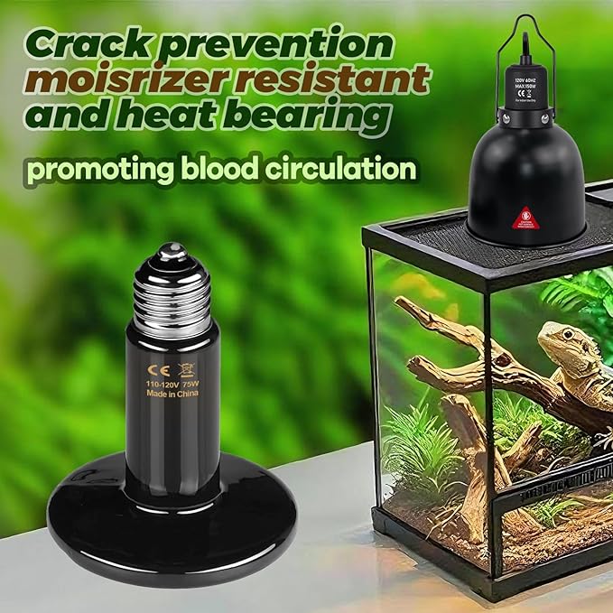 Ceramic Reptile Heat Lamp Bulbs 75w 2pack E26 Base Ceramic Heat Emitter for Reptiles 75w Reptile Heat emitter Bulb, Suitable for Amphibian Ceramice Heat Lamp Bulbs for Chicken Coop Heater