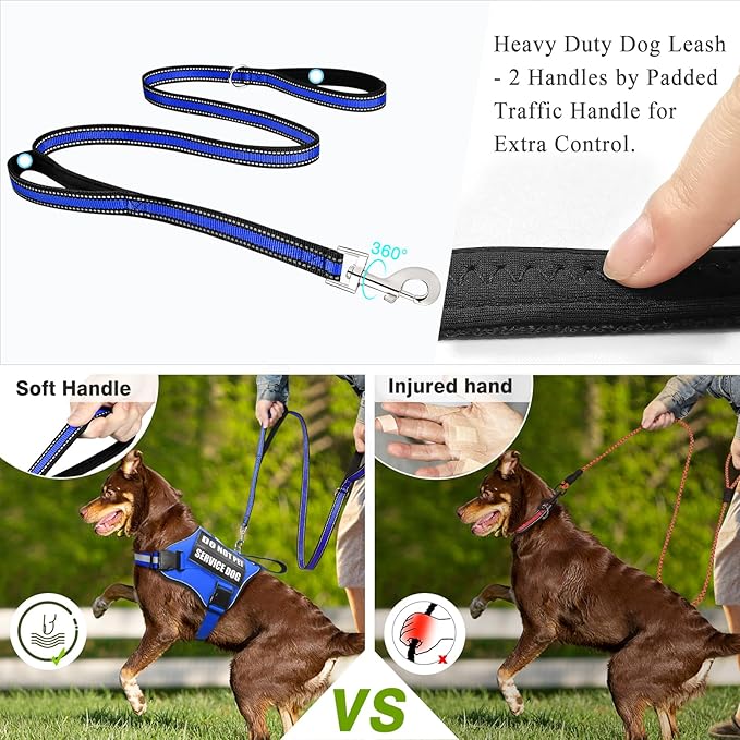 Service Dog Harness and Leash Set, Training Dog Vest with 10 Dog Patches, Emotional Support Therapy Dog Vest Harness for Small Medium Large and Extra Large Dogs(Blue, M)