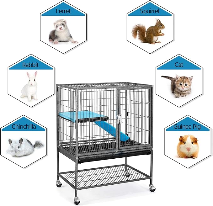 Topeakmart 34 Inch Multi-Level Small Animal Cage for Adult Rats, Chinchillas - Metal Rolling Cage with Removable Ramp & Platform, Black