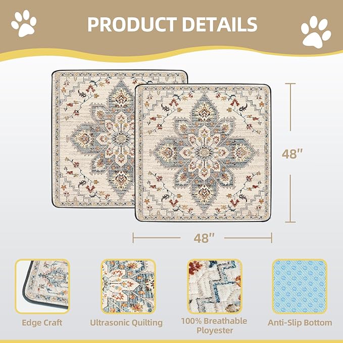 SCLOSE Washable Pee Pads for Dogs Large 2 Pack, 48" x 48" Reusable Puppy Pads Waterproof Dog Rugs, Super Absorbent, Leakproof, Dog Crate Pad, Playpen Mat, Whelping Pads, White Medallion