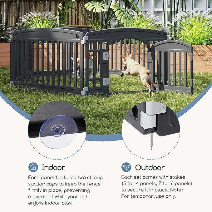 DUMOS Dog Playpen 6 Panel 24" Plastic Exercise Pen with Door Small Puppy, Medium Dogs Animal Pet for Outdoor, Garden, Yard, RV Camping - Black