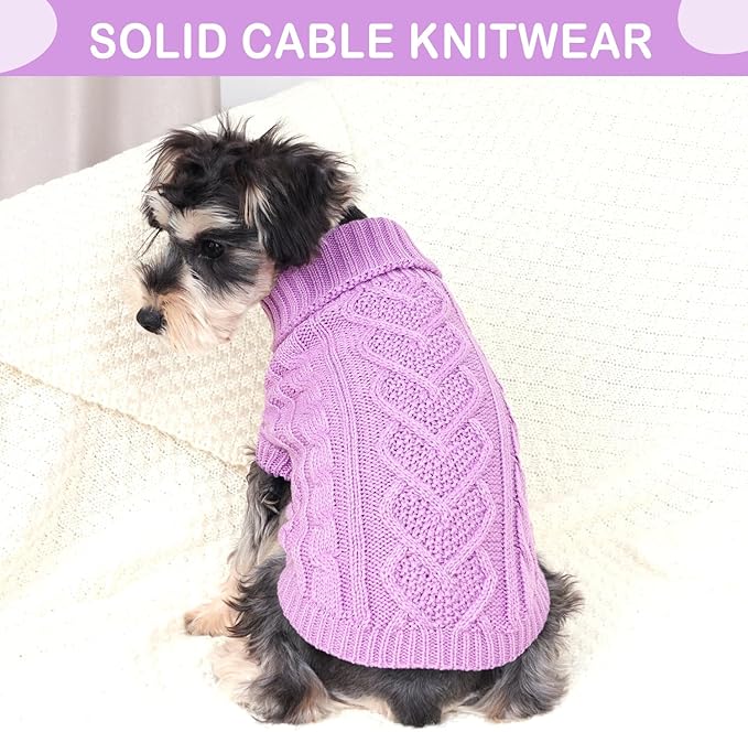 Dog Sweaters for Small Dogs Fall Small Dog Sweater Winter Dog Clothes Turtleneck Knitted Cute Doggy Pullover Knitwear Warm Doggie Coat Puppy Cat Sweater Female (Purple,Medium)