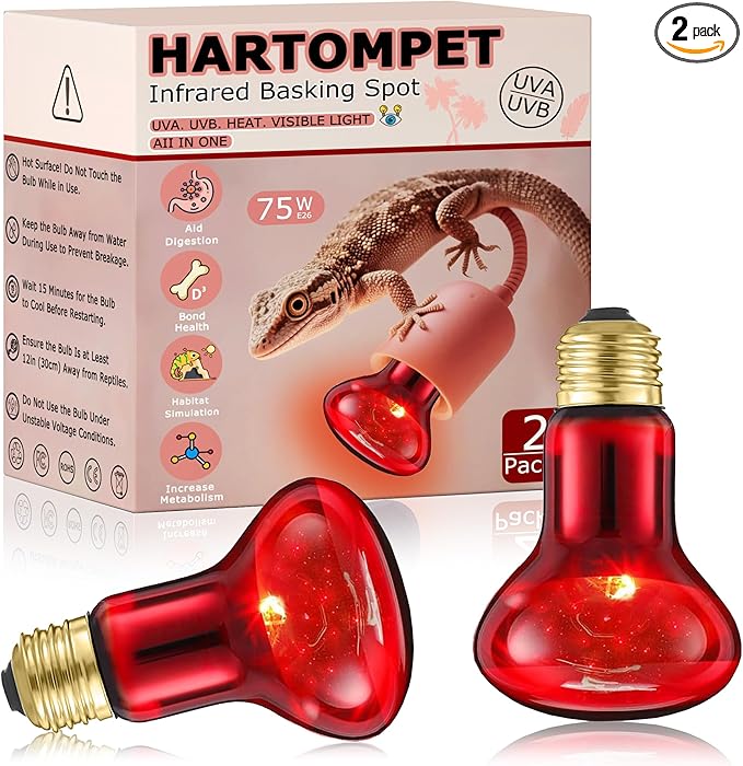 75W Red Infrared Basking Spot Light Bulbs for Reptiles & Amphibians, Heat Lamp for Bearded Dragons, Turtles, Snakes, Chicks, Terrarium Heating and Brooder Warmth, 2 Pack
