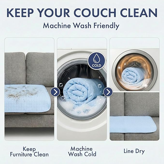 Spark Paws Cooling Couch Cover Dog Bed, Furniture Protector Mat, Non-Toxic Washable Pet Cooling Pad for Large & Small Dog - Waffle Blue - Size XXL
