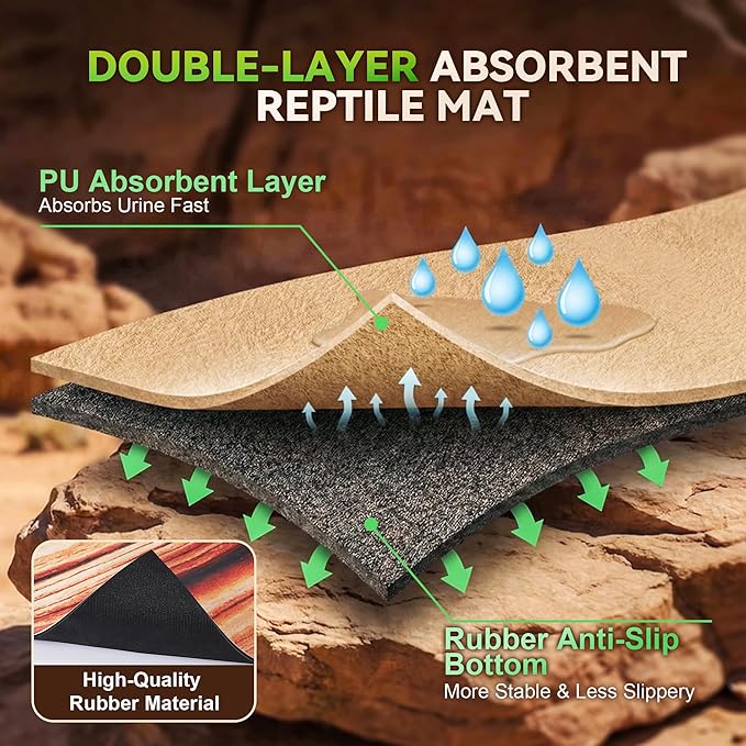Saillong Reptile Carpet 2Pcs 40 Gallon, 36*17in Reptile Mat for Bearded Dragon Tank Accessories, Terrarium Liner Bedding Mat for Lizard, Gecko, Snake, Chameleons, Tortoise with Tweezers Feeding Tong