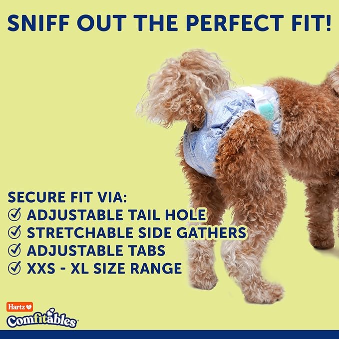 Hartz Comfitables Disposable Dog Diapers, Size XS 38 count, Comfortable & Secure Fit, Easy to Put On, Super Absorbent Male and Female Diaper