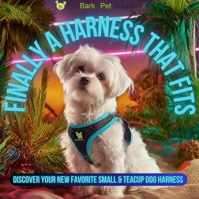 EcoBark Step in Dog Harness - Eco-Friendly Dog Harnesses for for Small & Medium Breed Dogs - Reflective and Adjustable Chest Body Halter Vest -Soft Luxurious Mesh (Black and Teal, XL)