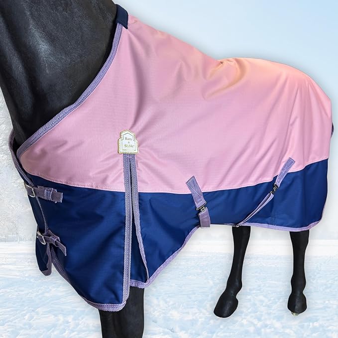 BARN & STABLE 600Denier 3000mm/3000mvp Super Waterproof & Breathable Horse Blankets for Winter with 200g Fill (Pink/Blue, 78 Inch)