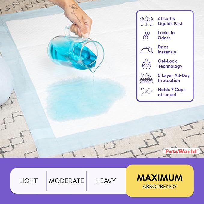 PetsWorld Enormous Dog Pee Pads 37"x54" 600 Count – XXXL Pet Pee Pads for Giant Dogs & Pets, Heavy Duty Leak-Proof Dog Training Pads, Super Absorbent Quick-Dry Potty Pads with Adhesive Tabs
