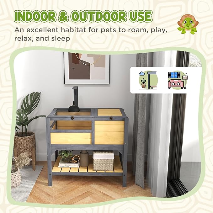 Turtle Habitat Enclosure, Large Wooden Tortoise House for Indoor and Outdoor Use, Reptile Enclosure with Openable Roof & Secure Locking System (Yellow+Storage Shelf)