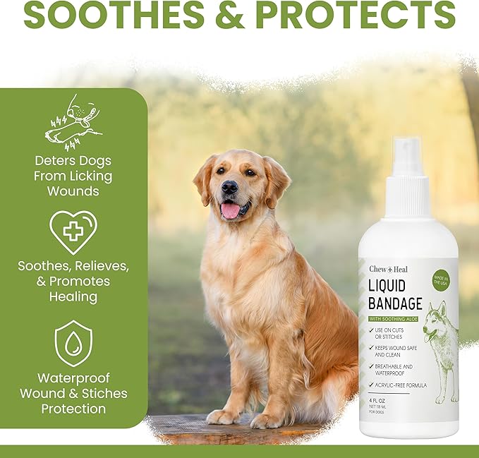 Chew + Heal Labs Hypochlorous Acid Spray for Dogs – 8oz Dog Wound Spray for Cuts, Burns, Sores, Abrasions, and More – Non Toxic and Chemical Free HOCI Wound Care – Made in The USA