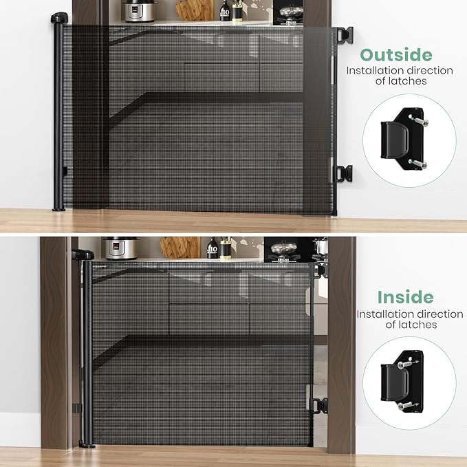 HAMOPY Retractable Baby Gates, 33" Tall, Extends up to 71" Extra Wide Baby Gate, Durable Auto-Lock Mesh Dog Gate, Pets and Child Safety Gates for Stairs, Doorways, Hallways, Indoor, Outdoor(Black)