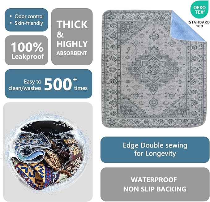 Qeils Washable Pee Pads, Reusable Puppy Pads Super Absorbent Leakproof Dog Training Pads, Non-Slip Wee Wee Pads for Crate, Floor, Potty Pads Feeding Mat Dog Pee 2 Pack 36"x41"
