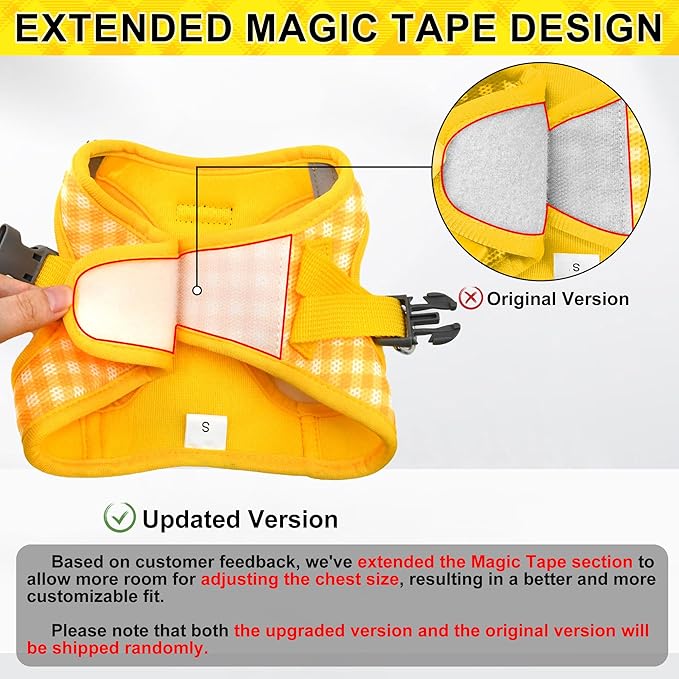AIITLE Adjustable Dog Harness and Leash Set, Step in No Pull Pet Harness, Soft Mesh Reflective Plaid Vest Harnesses for Small Dogs Puppy and House Cats Outdoor Walking Running Yellow XS