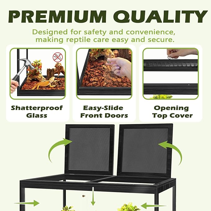 PROLEE Reptile Tank, 35 Gallon Beard Dragon Tank, Tempered Glass Reptile Encloure and Snake Tank with Locking Design for Lizard,Gecko,Chameleon (32"X15.5"X15.5",Black)