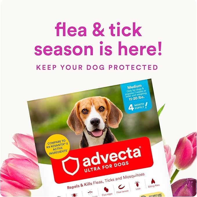 Advecta Ultra Flea and Tick Prevention for Dogs - Medium Dog Flea and Tick Treatment & Control - Mosquito Repellent - Fast Acting Waterproof Topical Drops, 4 Month Supply
