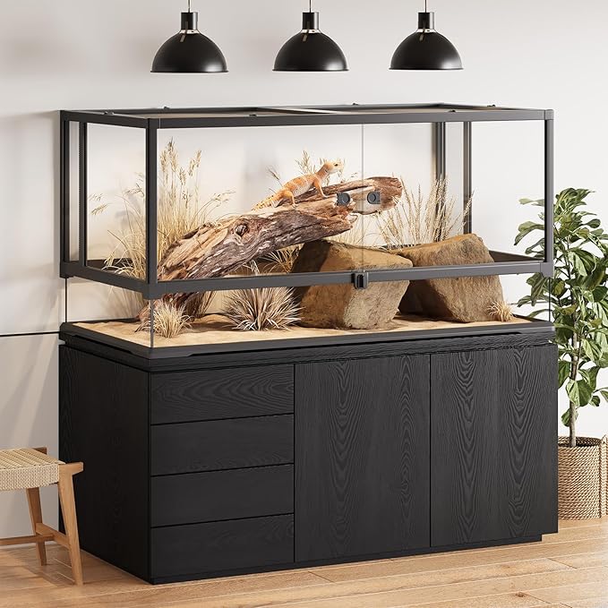 Erinnyees 50 Gallon Reptile Terrarium with Top Screen Ventilation, Snake Habitat with Heating Pad Space, Front Opening Reptile Vivarium with Sliding Cable Outlet for Snakes, Leopard Geckos, Turtles