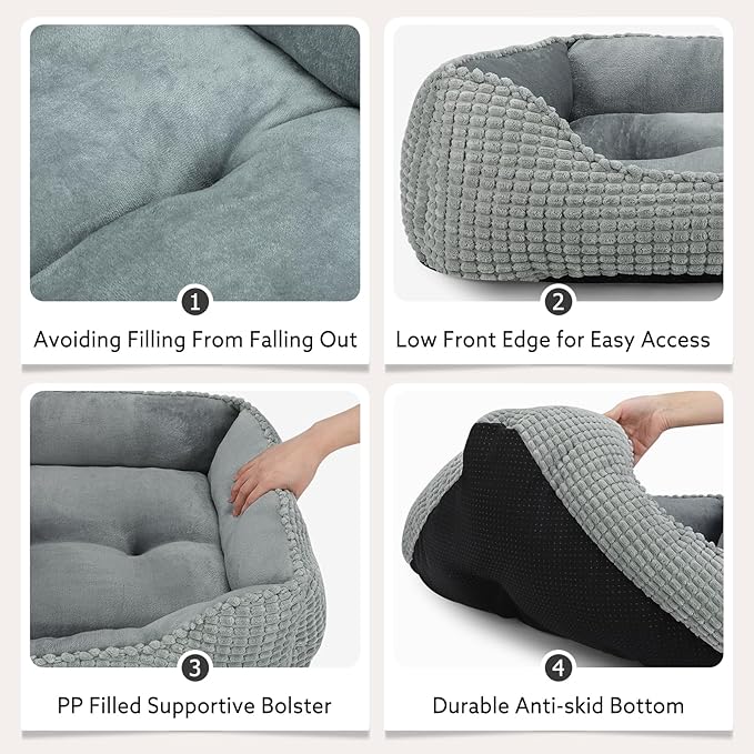 MIXJOY Large Dog Bed for Large Medium Small Dogs, Rectangle Washable Orthopedic Dog Bed, Soft Calming Sleeping Puppy Bed Durable Pet Cuddler with Anti-Slip Bottom L(30"x24"x9")