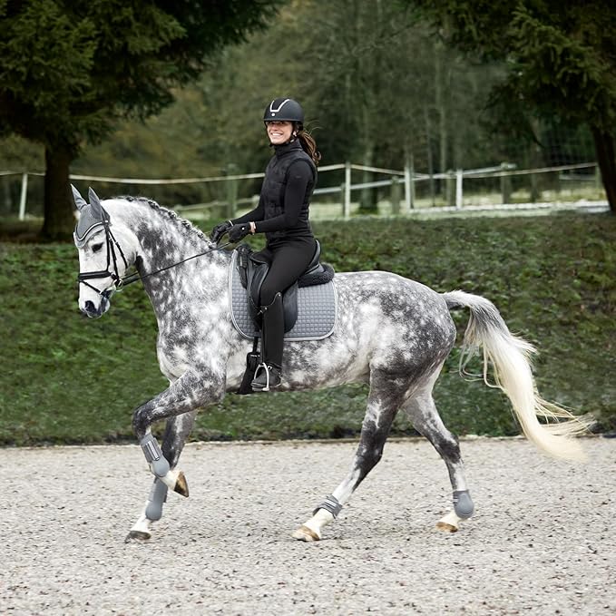 HORZE Adepto Open Front Tendon Boots | Durable Shell with Neoprene Lining - Steel Grey - Horse