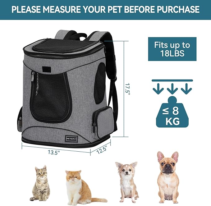 Petsfit Pet Backpack Carrier with Upgrade Waist Cushion Design to Better Fit the Waist, Suitable for Small and Medium Cats, and Rabbits up to 18 Pounds