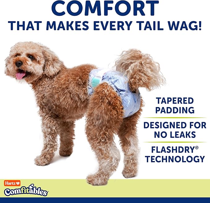Hartz Comfitables Disposable Dog Diapers, Size XXS 42 count, Comfortable & Secure Fit, Easy to Put On, Super Absorbent Male and Female Diaper