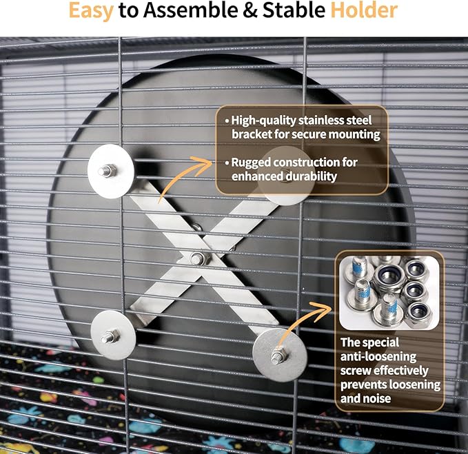 11.8" Silent Fancy Rat Exercise Wheel, Aluminum Alloy Noiseless Hamsters Running Wheel for Fancy Rat, Syrian Hamsters, Hedgehogs and Small Pets (Bracket-Black)