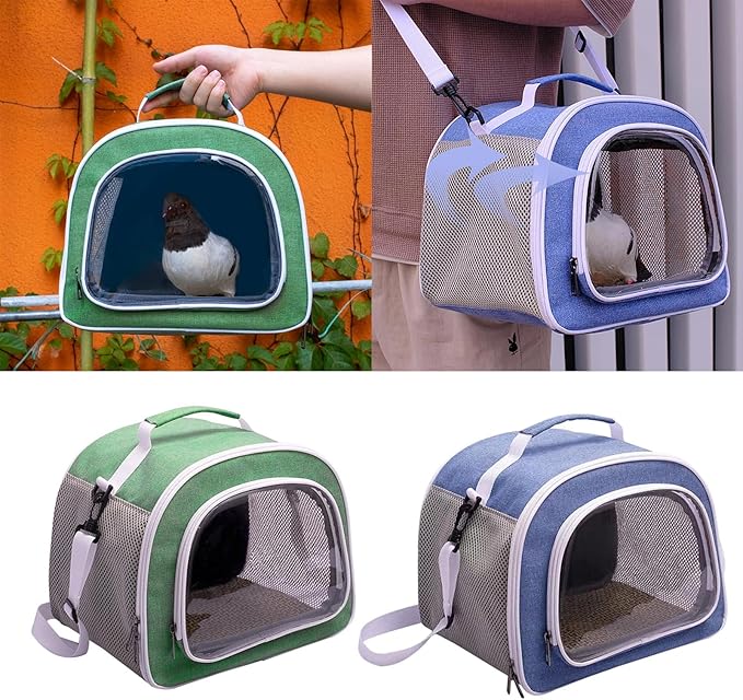 Clear Designed Pet Carrier Bag with Widening Handle& Mesh Window Foldable Bird Travel Out Package Travel Cage