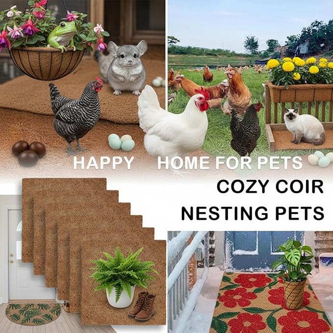 10Pcs Reptile Carpet Mat Chicken Coop Nesting Mat 12 * 12" Natural Coconut Fiber Pet Mat Substrate Liner Terrarium Planter Liner for Lizard Turtle Snake Gecko Bearded Dragon Tortoise