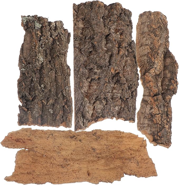 4pcs Cork Bark Reptile Decor Natural Tree Bark Climbing Platforms Reptiles Terrariums Background Cork Wood Habitat Tank Decoration for Snake Basking Lizard Hiding and Safe, Random Shape and Size