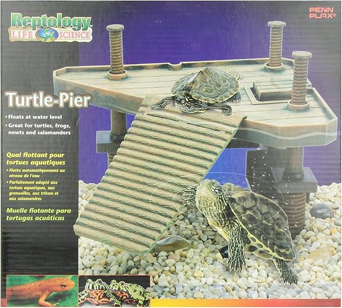 Penn-Plax Reptology Turtle Pier and Basking Platform, Medium - Adjust Height Up to 12 In - Floats at Water Level -Easy Ramp Access for Turtles, Frogs & Reptiles in Aquariums or Terrariums, 11.5x9.5 In