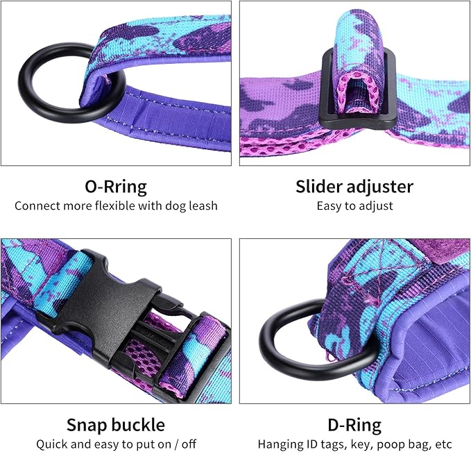 Annchwool No Pull Dog Harness with Soft Padded Handle,Escape Proof and Quick Fit to Adjust Dog Harness,Easy for Training Walking for Small & Medium and Large Dogs(Camo Purple,M)