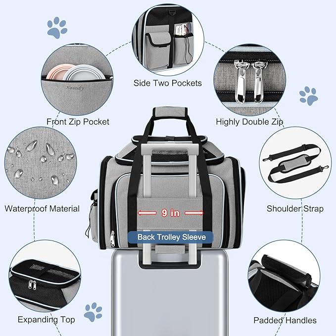 Airline Approved Pet Carrier with Wheels, Top & Side Expandable Soft-Sided Bag, 18x11x11 inches Fits Under Seat for Small Dogs Cats, Double-Sided Mat & ID Card for Travel Vet Visits Camping