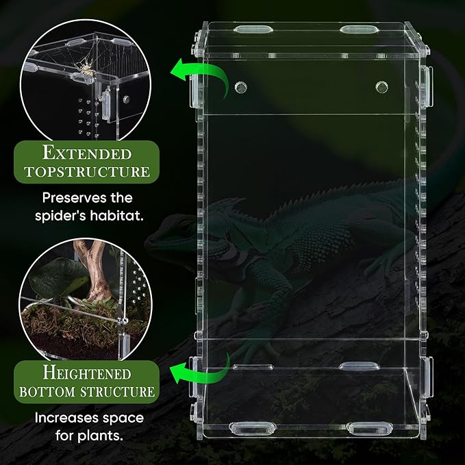 Jumping Spider Enclosure, Jumping Spider Accessories, Transparent Acrylic Amphibian Terrarium, Animal Box Habitat for Spiders, Arthropods, Amphibians, Etc. (7.88 * 4.72 * 4.72in)