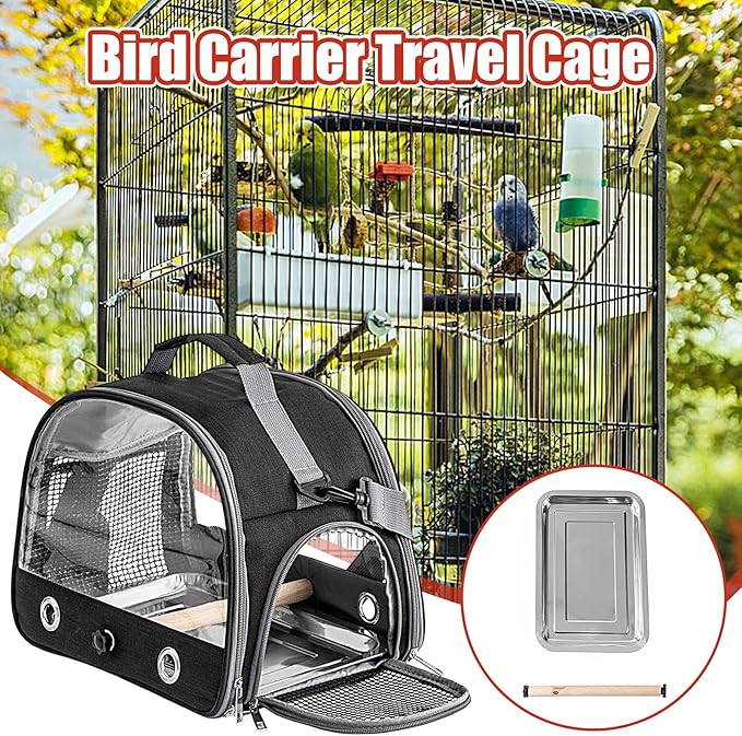 Bird Travel Cage - 33x24x26cm Small Parrot Bird Travel Cage, Lightweight Backpack for Parrot with Shoulder Strap | Portable Small Animal Carrier | Portable Birds Backpack for Budgies, Parakeets, Gent