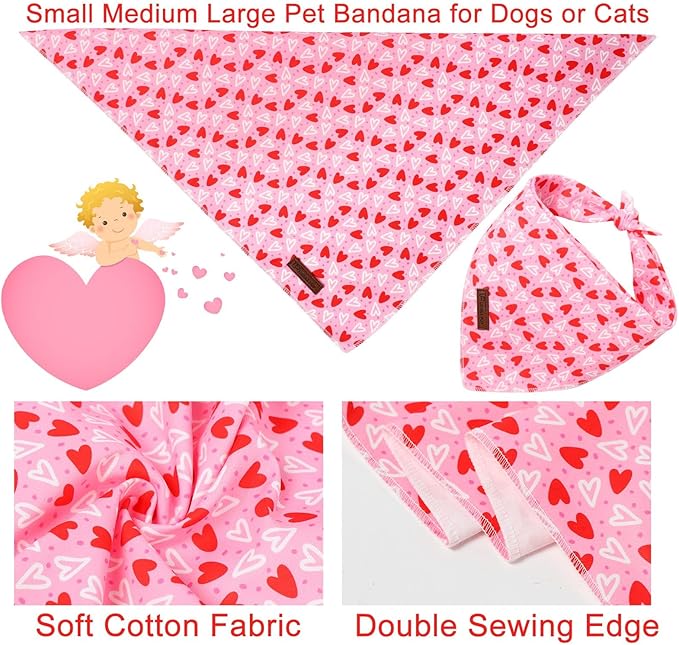 Valentine’s Dog Bandana, UP URARA PUP Valentine Triangle Bid Red Love Heart Scarf for Girl Boy Small Medium Dogs or Cats, Adorable Puppy Wedding & Valentine’s Bandana, Sweat Cotton Pet Kerchief,L