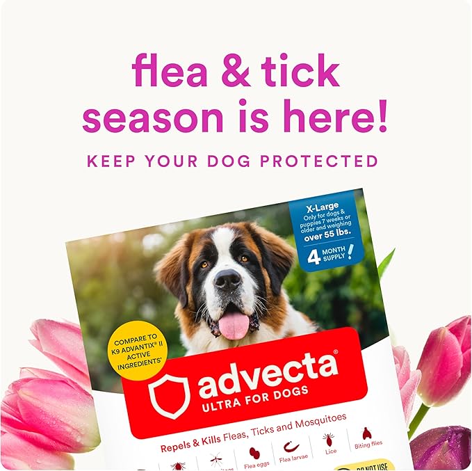 Advecta Ultra Flea and Tick Prevention for Dogs - Extra Large Dog Flea and Tick Treatment & Control - Mosquito Repellent - Fast Acting Waterproof Topical Drops, 4 Month Supply