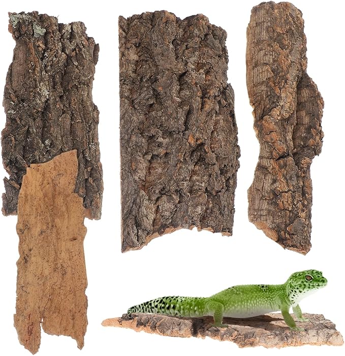 PRETYZOOM 4pcs Cork Bark Reptile Hide – Natural Flat Wood Bark for Geckos, Lizards, Hermit Crabs, Small Snakes – Climbing Accessory for Terrariums, Turtle Tanks and Bird Cages (Assorted Size)