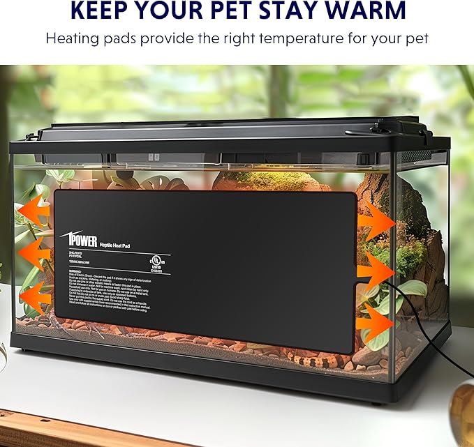iPower Reptile Heating Pad, Under Tank Heater, Waterproof Terrarium Heat Mat 8X18 Inch, for Turtle, Lizard, Frog, Snake and Other Reptiles