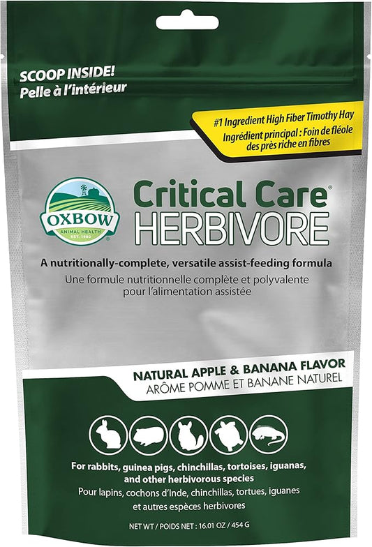 Oxbow Critical Care Herbivore, Emergency Rabbit & Guinea Pig Food, Natural Apple Banana Flavor, Critical Care Herbivore, Assist Feeding Formula for Pets, 454 gram bag